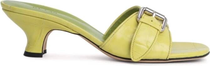 BY FAR 55mm Elton crocodile-embossed leather mules Green