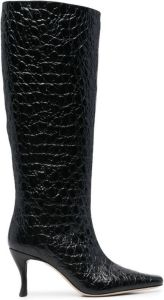 BY FAR 90mm crocodile-embossed knee-length boots Black