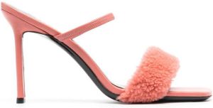 BY FAR Ada shearling-strap mules Pink