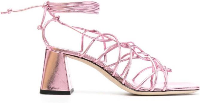 BY FAR Alexander 70mm metallic leather sandals Pink
