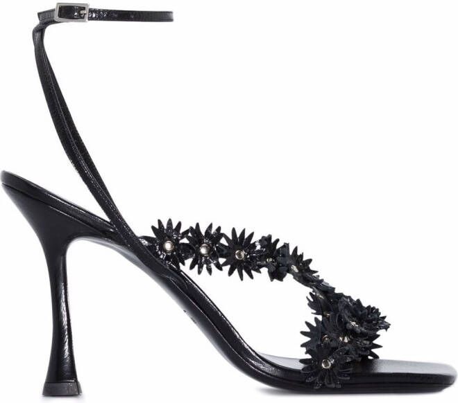 BY FAR Poppy floral-appliqué 95mm sandals Black