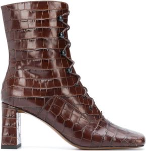 BY FAR square-toe crocodile ankle boots Brown