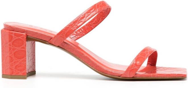 BY FAR square-toe crocodile-effect sandals Red