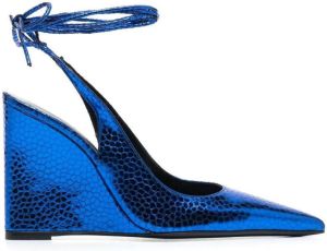 BY FAR Vaughn metallic pointed-toe wedges Blue