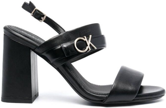Calvin Klein 100mm logo-plaque leather sandals Black