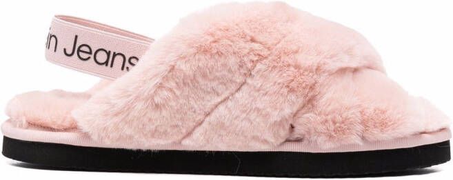 Calvin Klein faux fur open-toe sandals Pink