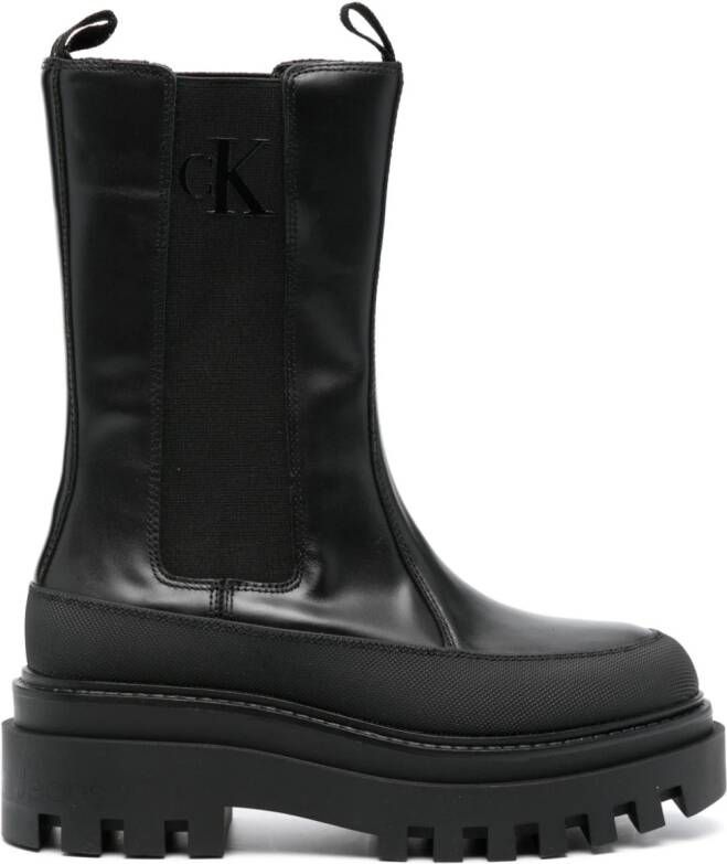 Calvin Klein Jeans Chelsea flatform leather boots Black