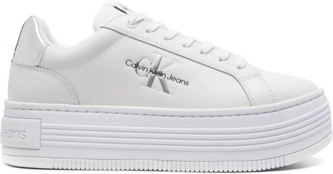 Calvin Klein Jeans logo-debossed leather flatform sneakers White