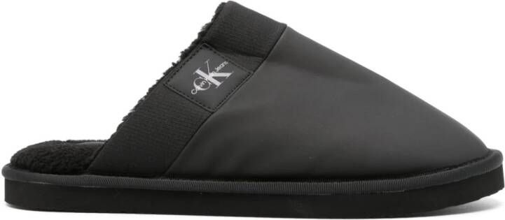 Calvin Klein Jeans logo-patch faux-shearling slippers Black