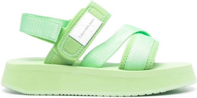 Calvin Klein Jeans logo-patch platform sandals Green