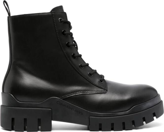 Calvin Klein Jeans panelled 60mm leather combat boots Black
