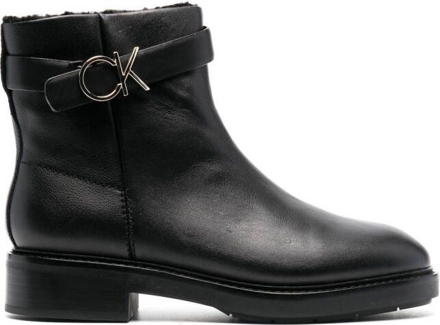 Calvin Klein logo-buckle ankle boots Black