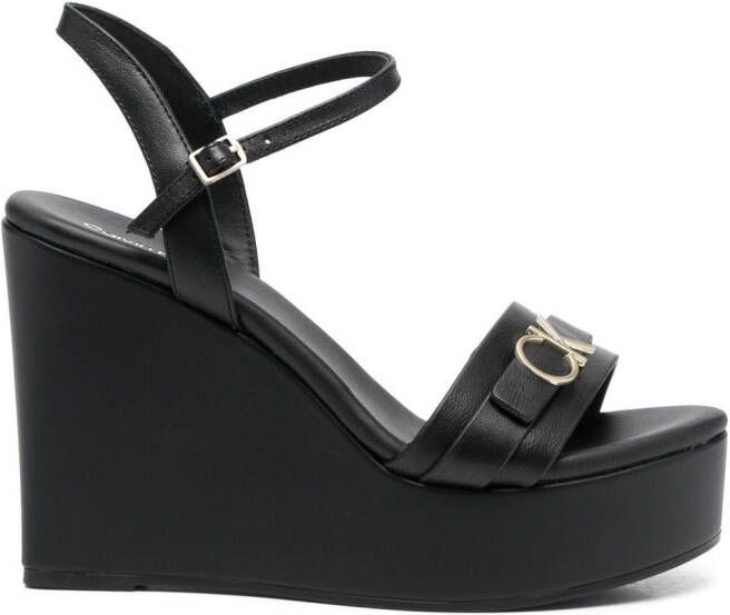 Calvin Klein logo-lettering platform wedge sandals Black