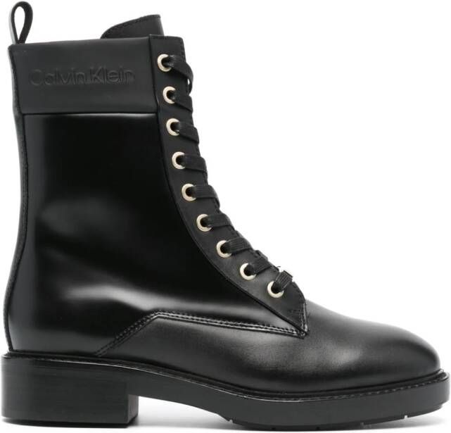 Calvin Klein logo-plaque leather boots Black