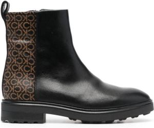 Calvin Klein monogram-print leather ankle boots Black