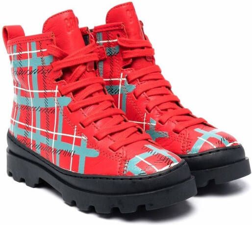 Camper Kids Brutus plaid ankle boots Red