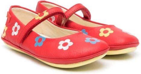 Camper Kids Right floral-embroidered ballerina shoes
