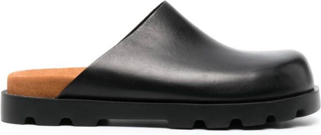 Camper square-toe leather slippers Black