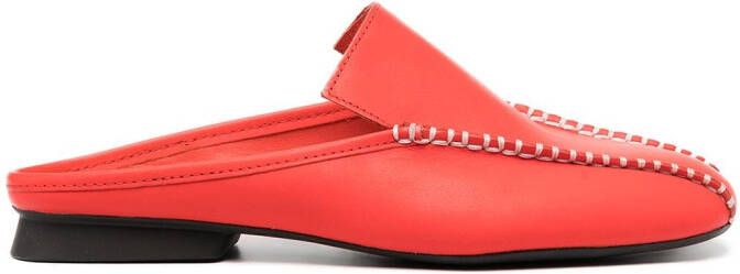 Camper stitching details loafer mules Red