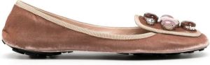 Car Shoe velvet embellished ballerina pumps Brown