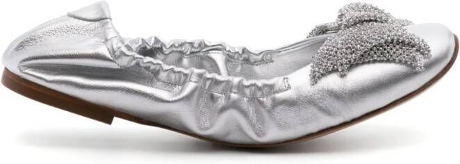 Casadei bow-detail metallic ballerina shoes Silver