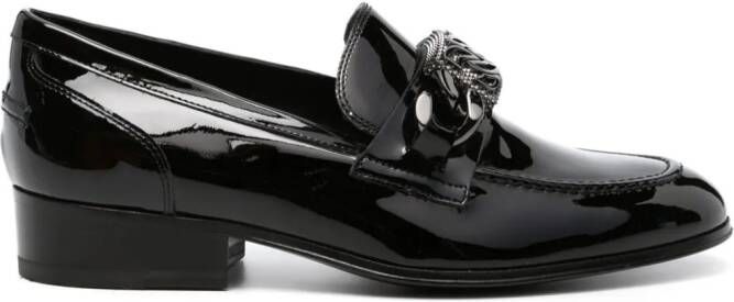 Casadei buckle-embellished patent leather loafers Black