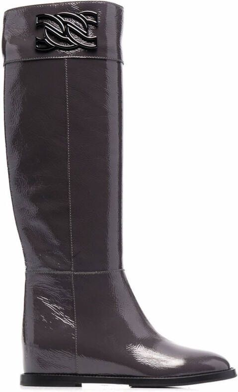 Casadei C-Chain knee-length leather boots Grey