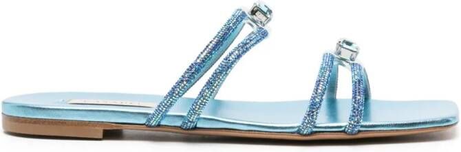 Casadei Calypso crystal-embellished leather slides Blue