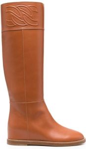 Casadei flat embossed-detail knee boots Brown