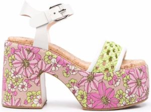 Casadei floral platform sandals White