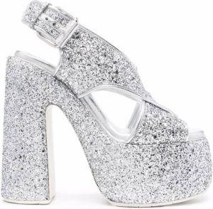 Casadei glitter platform slingback sandals Grey