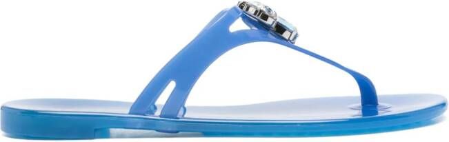 Casadei Jelly crystal-embellished flip flops Blue