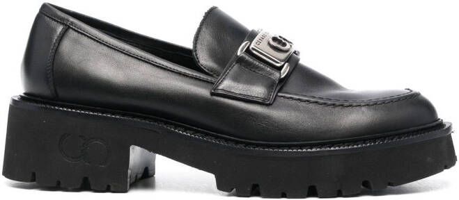 Casadei logo plaque leather loafers Black