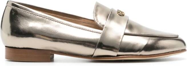Casadei logo-plaque metallic loafers Gold