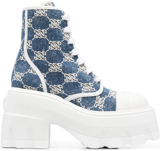 Casadei monogram-pattern lace-up boots Blue