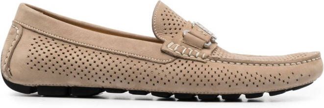 Casadei Nabuk perforated-detailing suede loafers Neutrals