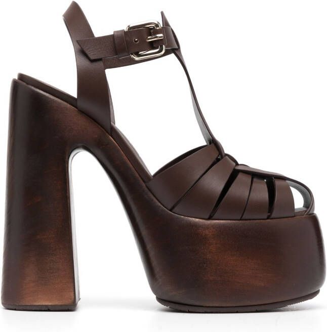 Casadei platform-wedge leather sandals Brown
