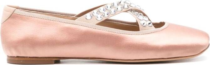 Casadei rhinestone-embellished satin ballerina shoes Neutrals