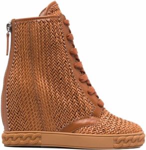 Casadei woven lace-up wedge boots Brown