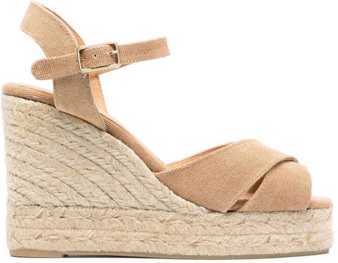 Castañer open-toe 110mm raffia wedge sandals Brown