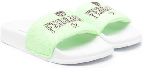 Chiara Ferragni Kids logo-embroidered slip-on sandals Green