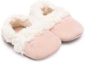 Chloé Kids faux-shearling trim suede slippers Pink