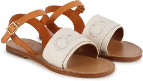 Chloé Kids logo-embroidered leather sandals White