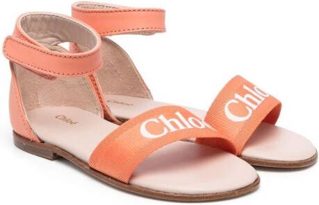 Chloé Kids logo-print ankle-strap sandals Orange