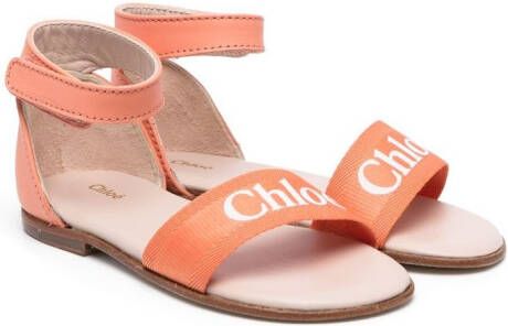 Chloé Kids logo-print touch-strap sandals Orange