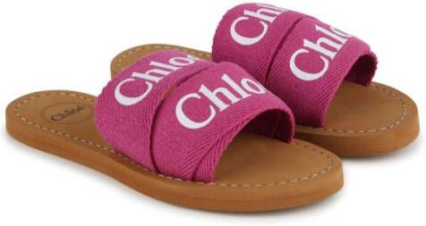 Chloé Kids logo-strap slip-on sandals Pink