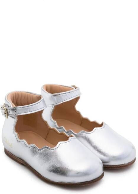 Chloé Kids metallic buckled ballerina shoes Silver