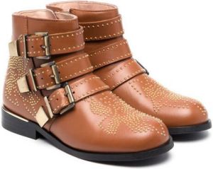 Chloé Kids studded buckled ankle boots Brown