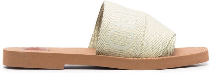 Chloé logo-print open-toe sandals 34H HAZY GREEN