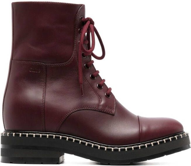 Chloé Noua lace-up leather boots Red